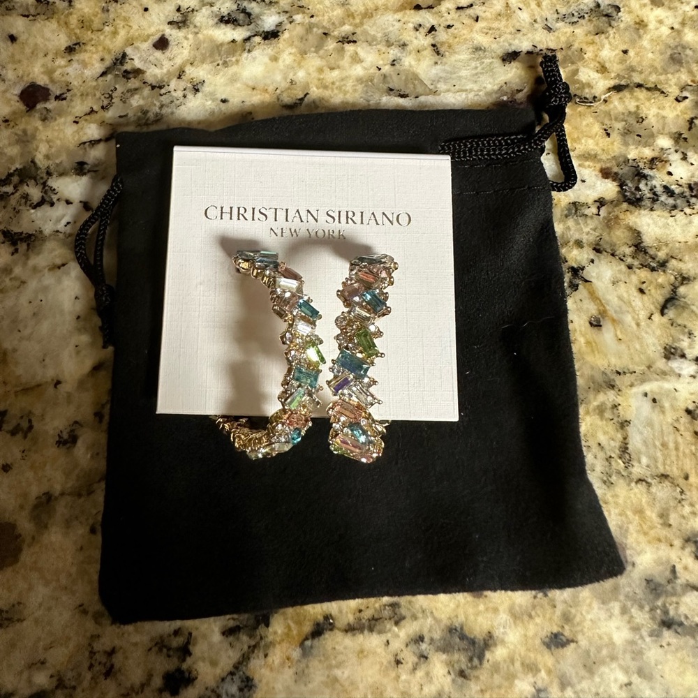 Christian Siriano Multicolor Crystal Gold-Tone Curved Drop Earrings